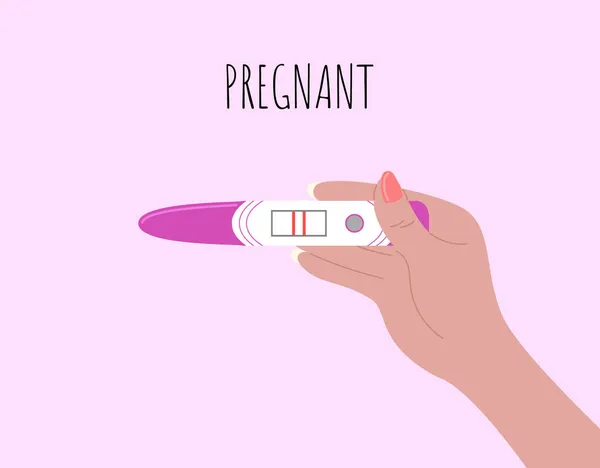 Hand Met Positieve Zwangerschapstest Met Twee Strepen Sms Zwanger Vector — Stockvector