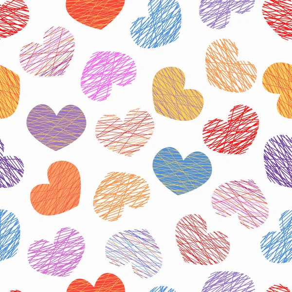 Wzór Serc Bezproblemowe Tło Walentynki Kolorowymi Symbolami Miłości Paski Wektor — Wektor stockowy