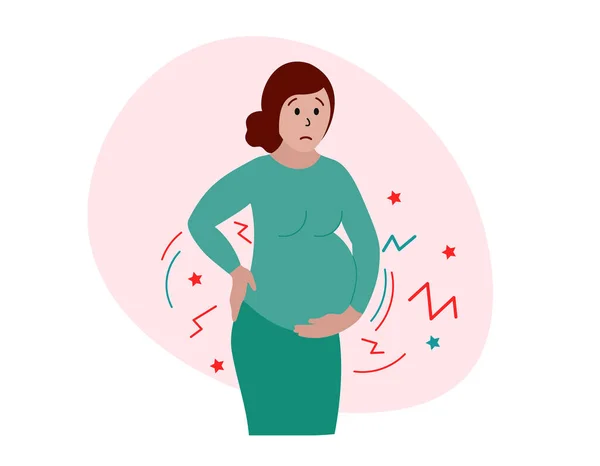 Weeën Van Weeën Zwangere Vrouw Die Lijdt Aan Bevallingspijn Echte — Stockvector