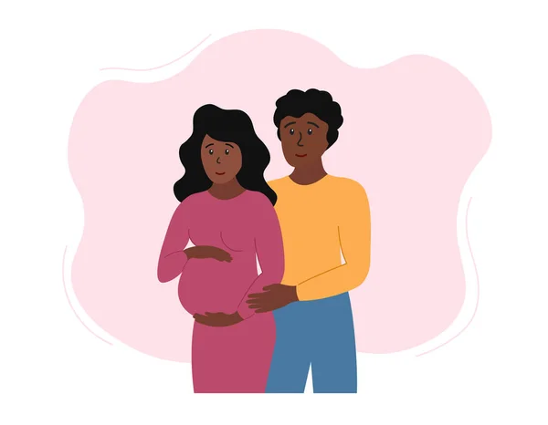 Zwanger Stel Happy Trouwde Met Een Afro Amerikaanse Zwangere Vrouw — Stockvector