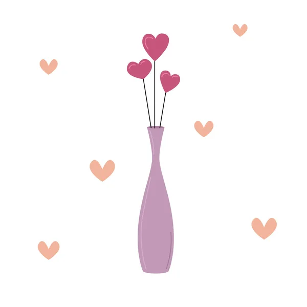 Vase Hearts Valentines Day Design Element Isolated Vector Flat Illustration — Stockvector