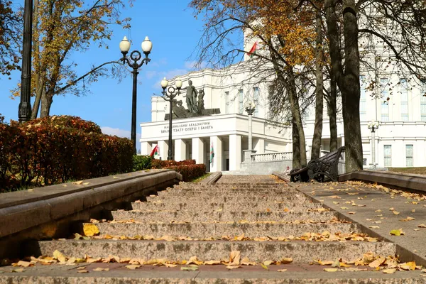 Minsk Belarus Evening October 2021 Stairs Strewn Autumn Leaves Leading — Stock Photo, Image