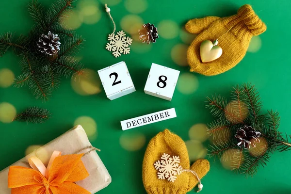 Kalender Voor December Naam Van Maand Het Engels Blokjes Met Stockafbeelding
