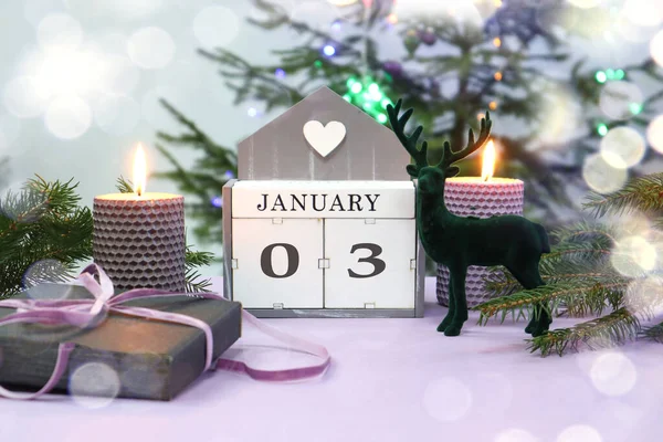 Calendario Para Enero Nombre Del Mes Inglés Números Velas Encendidas — Foto de Stock