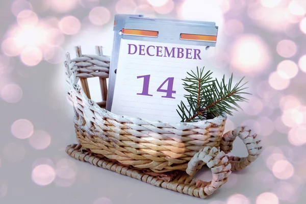Calendar December Leaves Calendar Name Month Number Decorative Sleigh Spruce — Stock Photo, Image
