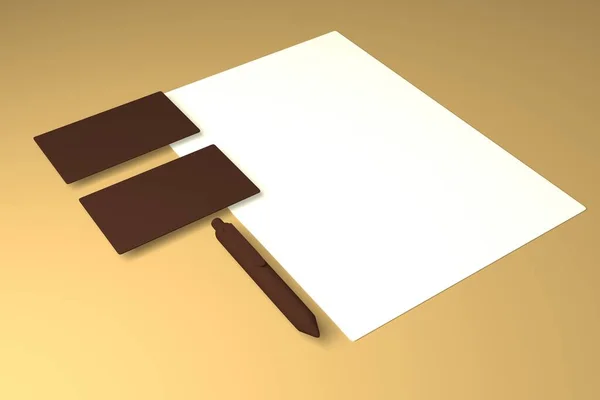 İçinde kartvizitler, zarflar olan bir şirket kimlik şablonu koleksiyonu. Markanızı yerleştirmek için kullanılabilir. 3d Hazırlama