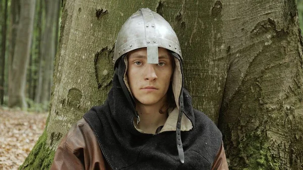 Középkori férfi Viking harcos portréja — Stock Fotó