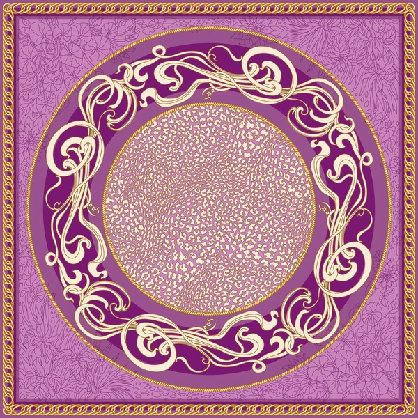 Фіолетовий Шаль Квітковим Візерунком Art Nouveau Шкірою Леопарда Каракулі Ірисових — стоковий вектор