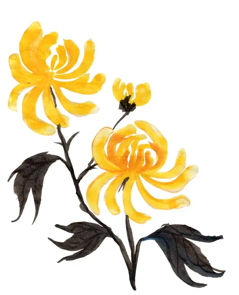Květinová Ilustrace Japonském Lidovém Stylu Sumi Inkoust Mytí Malované Fantasy — Stock fotografie