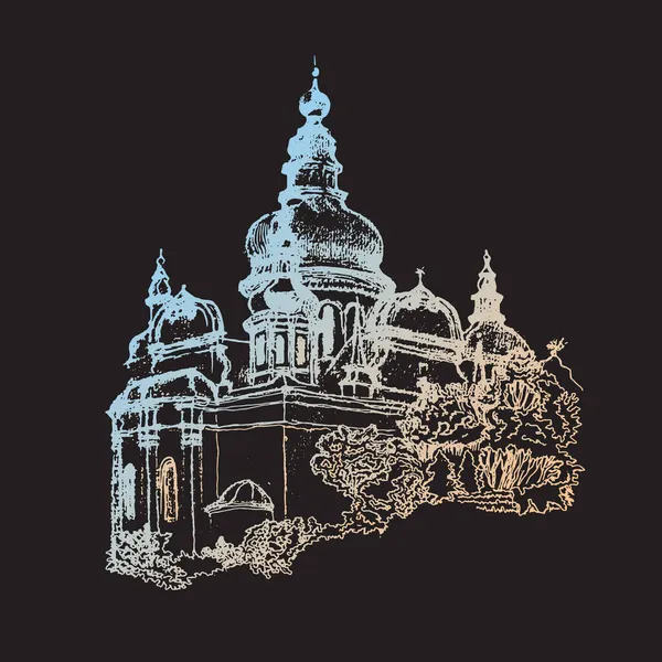 Handgezeichnete Architekturskizze Einer Historischen Dreifaltigkeitskathedrale Der Ukraine Der Stadt Tschernihiw — Stockvektor