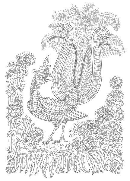 Fantasía Vectorial Adornado Lyrebird Selva Flor Pasión Hojas Eucalipto Huella — Archivo Imágenes Vectoriales
