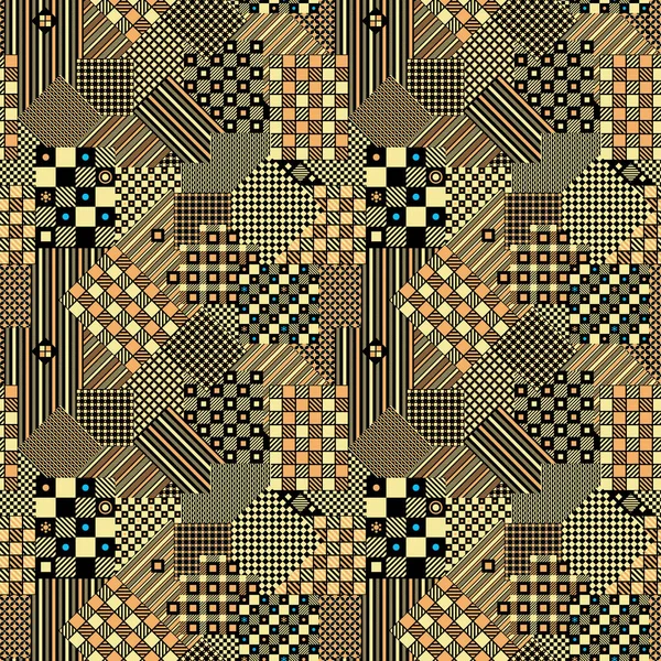 Golden Patchwork Seamless Pattern Plaid Checkered Black Yellow Turquoise Background — Stockfoto