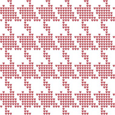 Kaz tüyleri, beyaz arka plandaki küçük pembe kalplerden kusursuz bir desen oluşturuyor. Tazılar diş izi, tavuk ayağı, fareli köyün pul deseni.