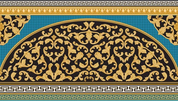 Vector Naadloze Gouden Rand Print Een Turquoise Ganzenpootjes Patroon Achtergrond — Stockvector