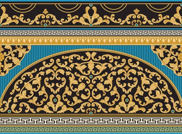 Bordure Sans Couture Vectorielle Sur Fond Rayures Turquoise Frise Méandre — Image vectorielle