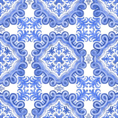 Akdeniz majolika seramik resim tarzında beyaz bir zemin üzerinde çiçek süslemeleri bulunan kusursuz suluboya mozaik fayanslar. Duvar kağıdı, batik baskı