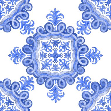 Akdeniz majolika seramik resim tarzında beyaz bir zemin üzerinde çiçek süslemeleri bulunan kusursuz suluboya mozaik fayanslar. Duvar kağıdı, batik baskı