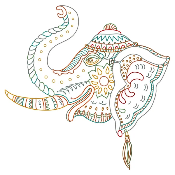 Vector Decorative Fantasy Ornate Indian Elephant Head Silhouette Hand Drawn — Stock Vector