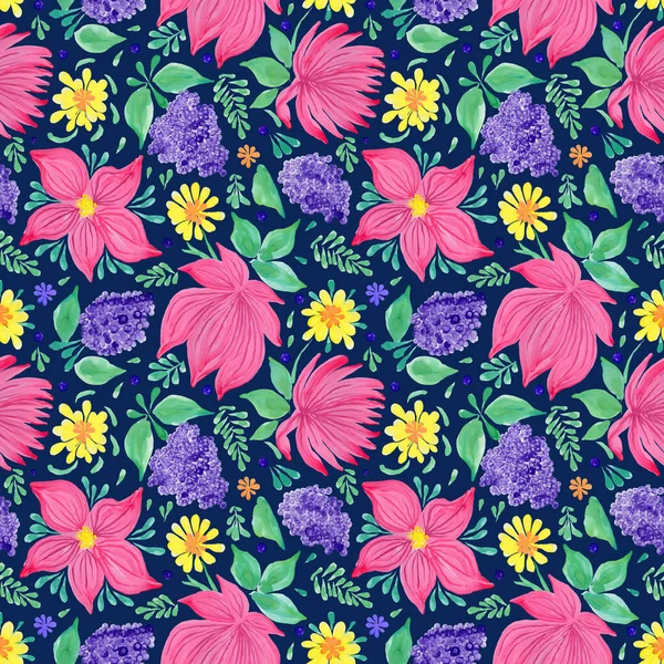 Floral Seamless Pattern Ukrainian Folk Painting Style Petrykivka Hand Drawn — Stock Photo, Image