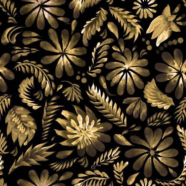 Floral Gold Seamless Pattern Ukrainian Folk Painting Style Petrykivka Golden — Stock Photo, Image