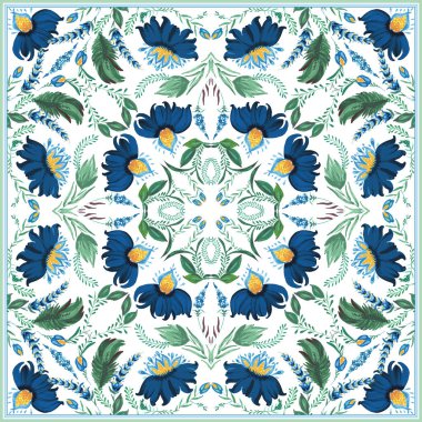 Ukrayna folkloral resim stilinde Vector Batik deseni şallar, halı, bandana, seramik fayans için Petrykivka. El çizimi fantezi çiçekleri, yapraklar, beyaz arka planda izole dallar.