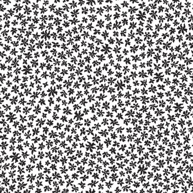 Elle çizilmiş dantelli siyah çiçeklerin düzensiz çiçek deseni. Moda Millefleur tarzı, beyaz arka plan. Batik, duvar kağıdı, ambalaj kağıdı, klasik tekstil baskısı.