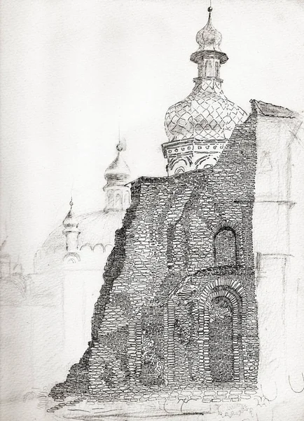 Ruins Uspensky Cathedral Kiev Pechersk Lavra Monastery Kiev City Ukraine — Stock Photo, Image