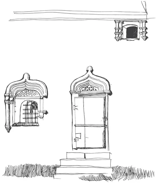 Элементы Декора Дверной Рамы Оконных Архитектур Старинном Русском Архитектурном Стиле — стоковый вектор