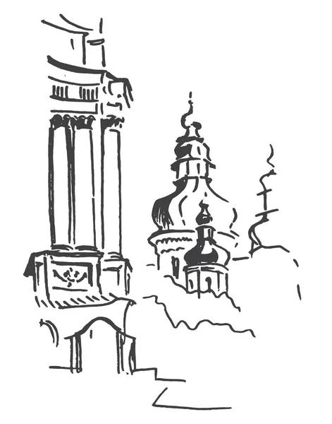 Рука Малювала Чорнило Ескіз Ескізів Фрагменту Дзвіниці Купола Собору Чернігові — стоковий вектор