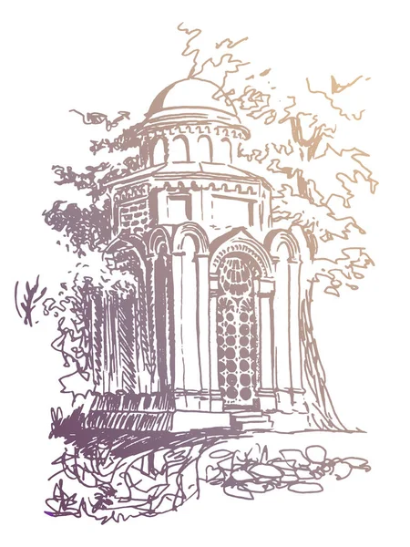 Encre Vintage Dessinée Main Dessin Stylo Paysage Chapelle Rotunda Dans — Image vectorielle