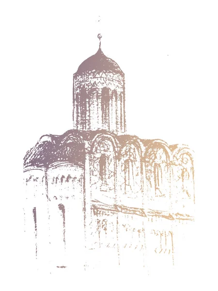Vector Goud Gekleurde Illustratie Van Dmitry Kathedraal Stad Vladimir Vintage — Stockvector