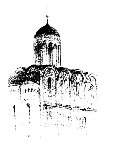 Illustrazione Vettoriale Della Cattedrale Dmitry Nella Città Vladimir Schizzo Architettonico — Vettoriale Stock