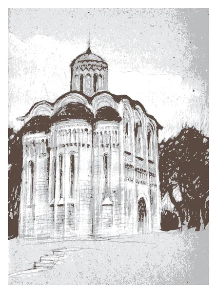 Catedral Dmitry Ciudad Vladimir Boceto Arquitectónico Vintage Dibujado Por Lápiz — Vector de stock