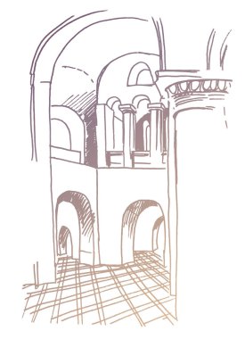 Chernihiv 'deki antik ortodoks kilisesinin keçeli kalemle çizilmiş çizimi. Vektör siyah ve beyaz çiziminin izini sürdü