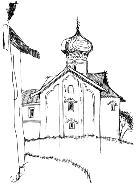 Architectural Vintage Sketch Drawn Ink Pen Church Simeon God Receiver — Stock Photo, Image