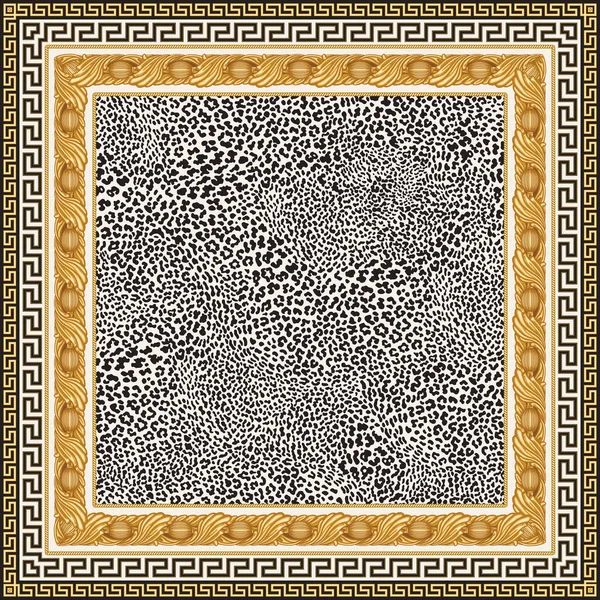 Vector Carpet Print Beige Leopard Skin Pattern Background Gold Acorn — ストックベクタ