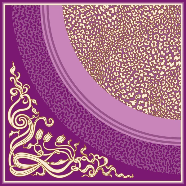 Purple Shawl Art Nouveau Floral Corner Decor Leopard Skin Pattern — Vetor de Stock