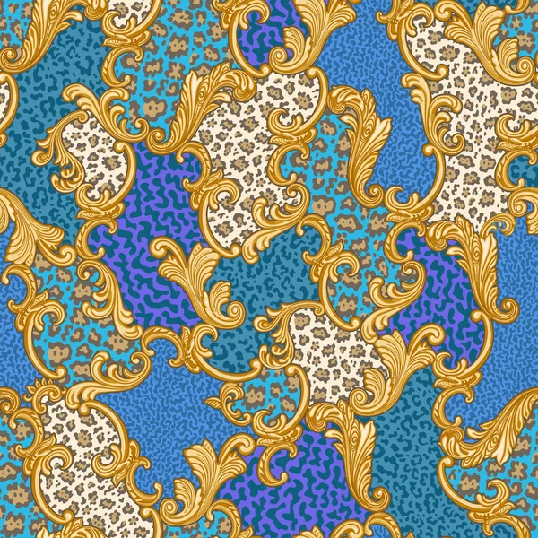 Vector Seamless Pattern Golden Baroque Scrolls Acanthus Leaf Floral Elements — Vetor de Stock