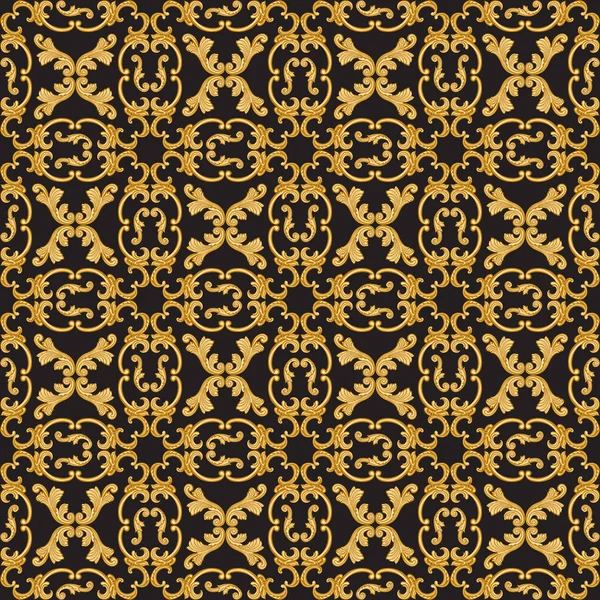 Vector Seamless Pattern Golden Baroque Scrolls Acanthus Leaf Floral Elements — Vetor de Stock