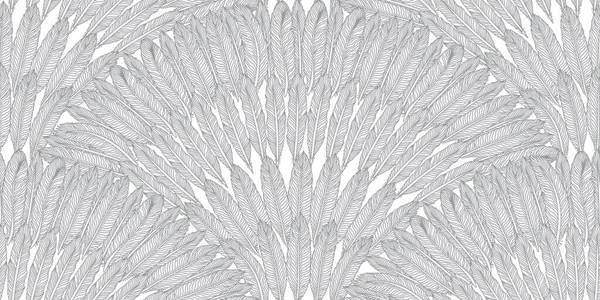 Vector Seamless Pattern Fan Silver Grey Feathers White Background — ストックベクタ