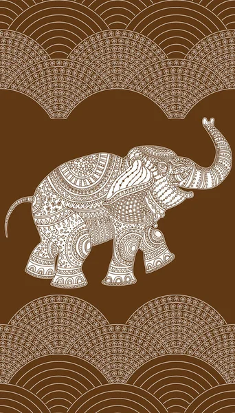 Wavy Seamless Pattern Ornate Indian Elephant Brown Background — Archivo Imágenes Vectoriales