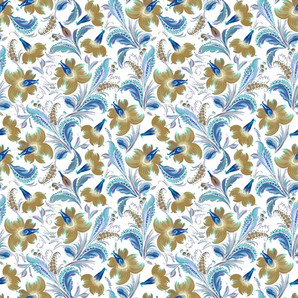 Floral Seamless Pattern Ukrainian Folk Painting Style Petrykivka Golden Flowers — 图库照片