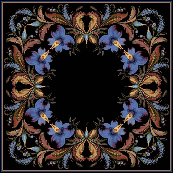 Printbatik Floral Pattern Ukrainian Folk Painting Style Petrykivka Shawl Carpet — Foto de Stock