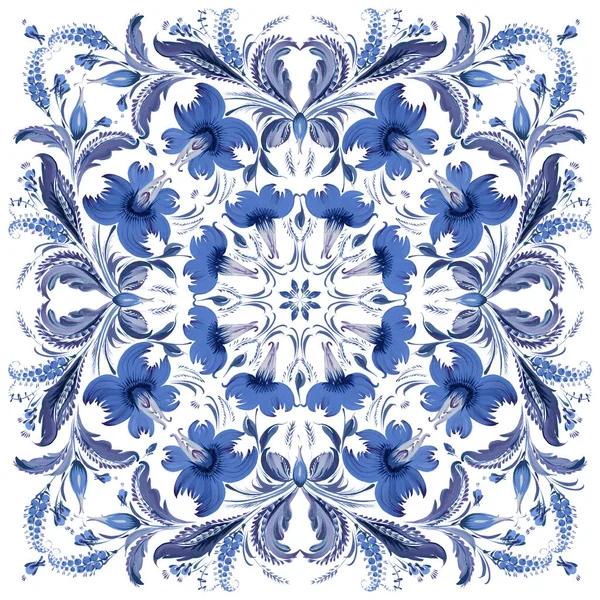 Batik Floral Pattern Ukrainian Folk Painting Style Petrykivka Shawl Carpet — стокове фото