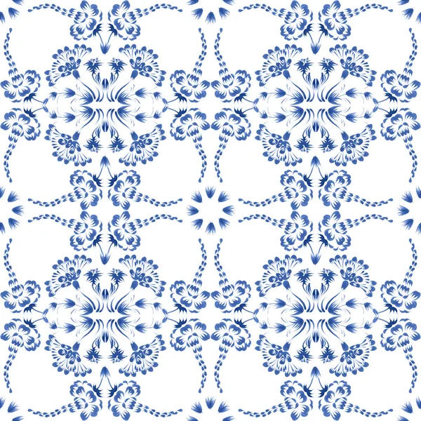 Ukrainian folk painting style Petrykivka. Floral watercolor seamless pattern from light  blue flowers and leaves on a white. Ethnic design