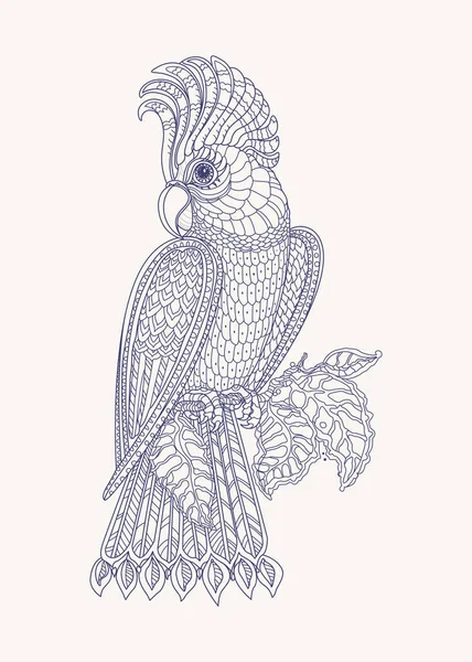 Vector Fantasy Stylized Cockatoo Jungle Parrot Silhouette Exotic Bird Fantastic — 图库矢量图片