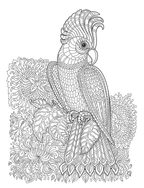 Казка Про Папугу Казкового Птаха Фантастичні Джунглі Квіти Гілки Листя — стоковий вектор