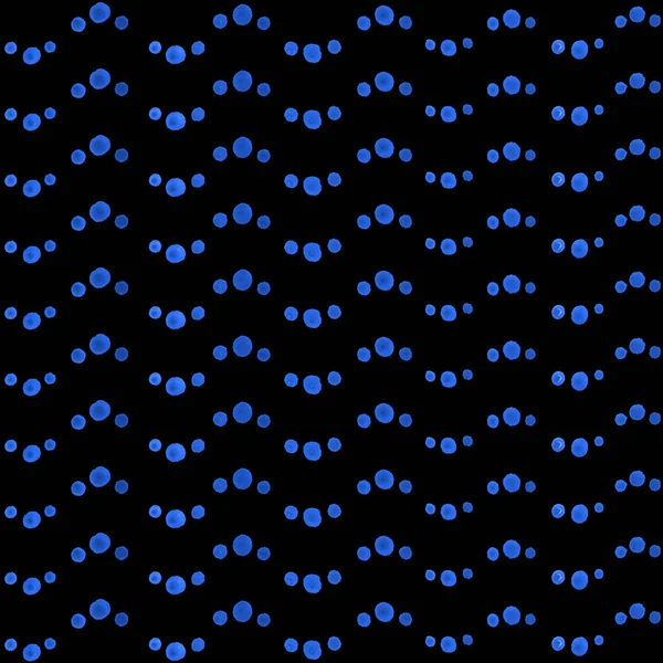Geometrical wavy seamless pattern from hand painted textured blue brush strokes on a black background