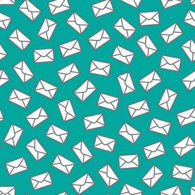 Vector seamless pattern from white Postal envelopes on a turquoise background. Remote Communication of people, information exchange concept.Web page fill, wallpaper, simple modern print