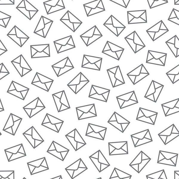 Vector seamless pattern from Postal envelopes black contour on a white  background. Remote Communication of people, information exchange concept.Web page fill, wallpaper, simple modern print